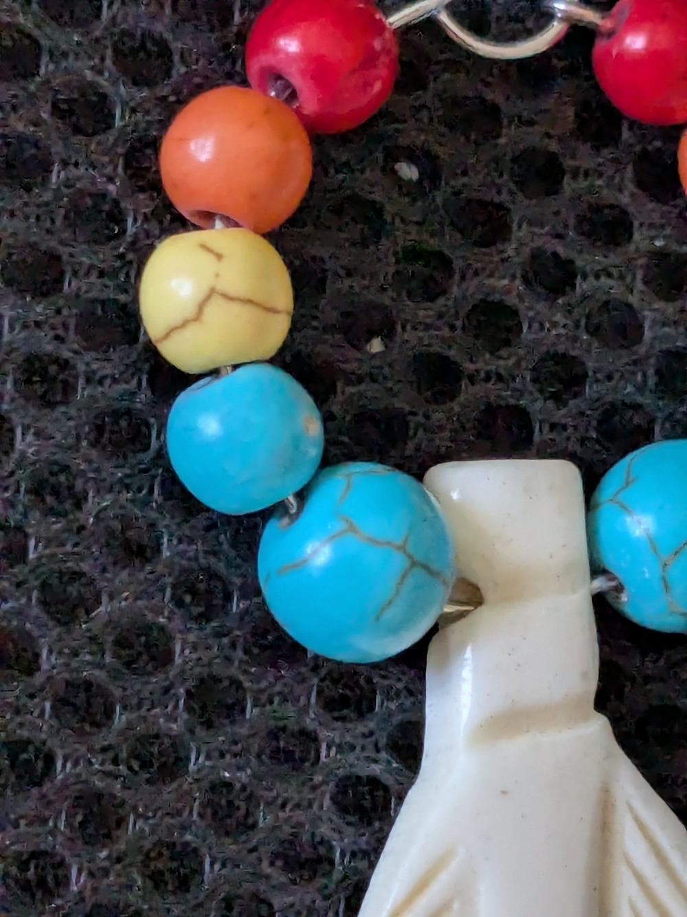 Native American Large Bone Carved Feather With Multicolor Beads Earrings - Picture 6 of 6